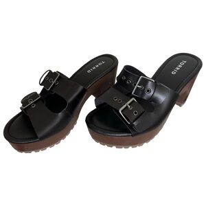 Torrid Black and Brown Heeled Sandals